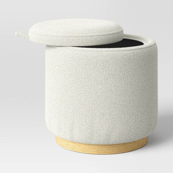Open Box - Room Essentials - Round Upholstered Storage Ottoman Cream Cream - Picture 4 of 4